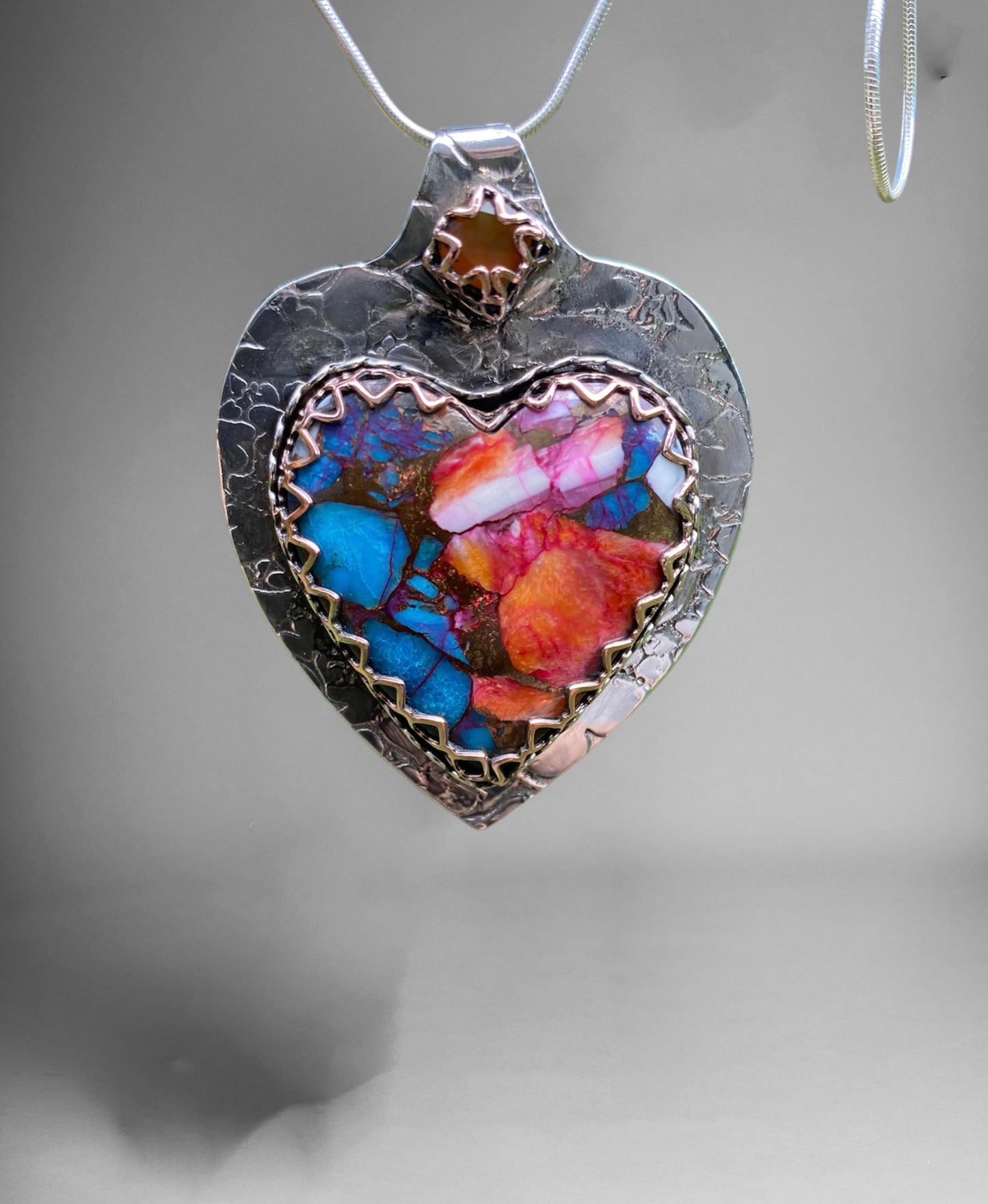 Handcrafted Artisan Orange Dahlia Composite Heart Pendant