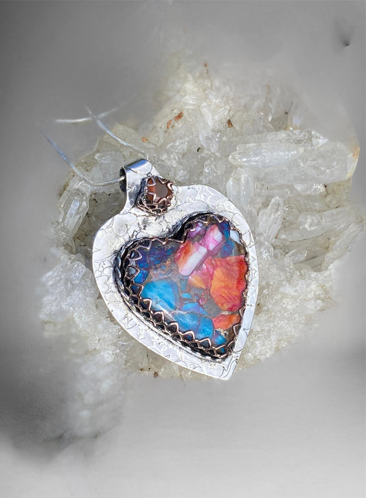 Handcrafted Artisan Orange Dahlia Composite Heart Pendant