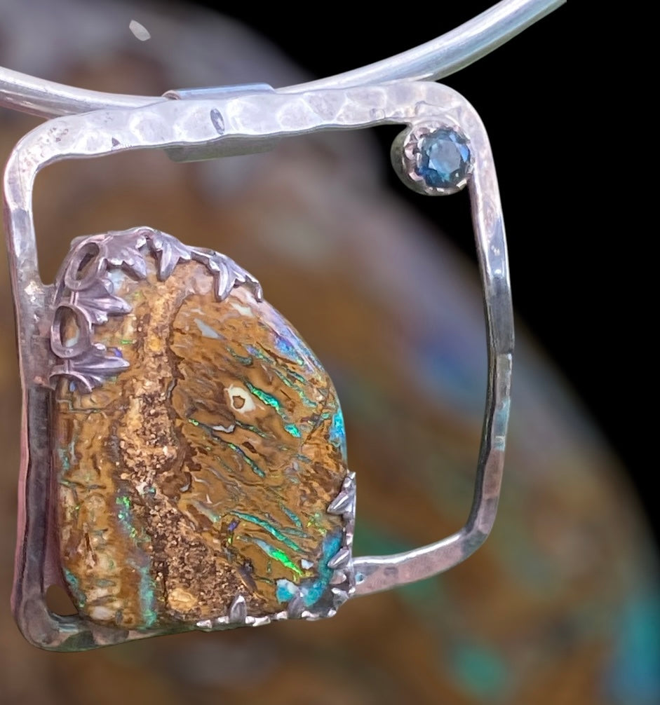 Handmade Yowah Opal & Australian Sapphire Sterling Silver Pendant