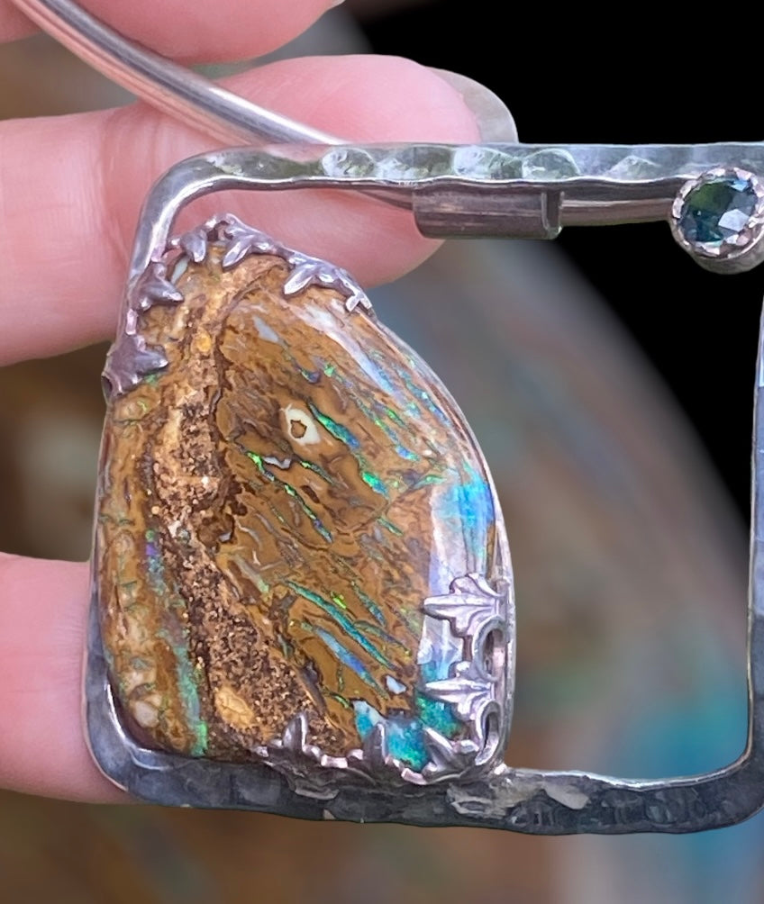 Handmade Yowah Opal & Australian Sapphire Sterling Silver Pendant