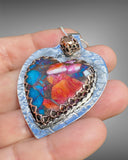 Handcrafted Artisan Orange Dahlia Composite Heart Pendant