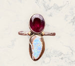 Rare Boulder Pipe Crystal Opal and Garnet Ring