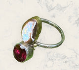 Rare Boulder Pipe Crystal Opal and Garnet Ring