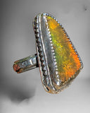 Handmade Orange Flash Ammolite Ring
