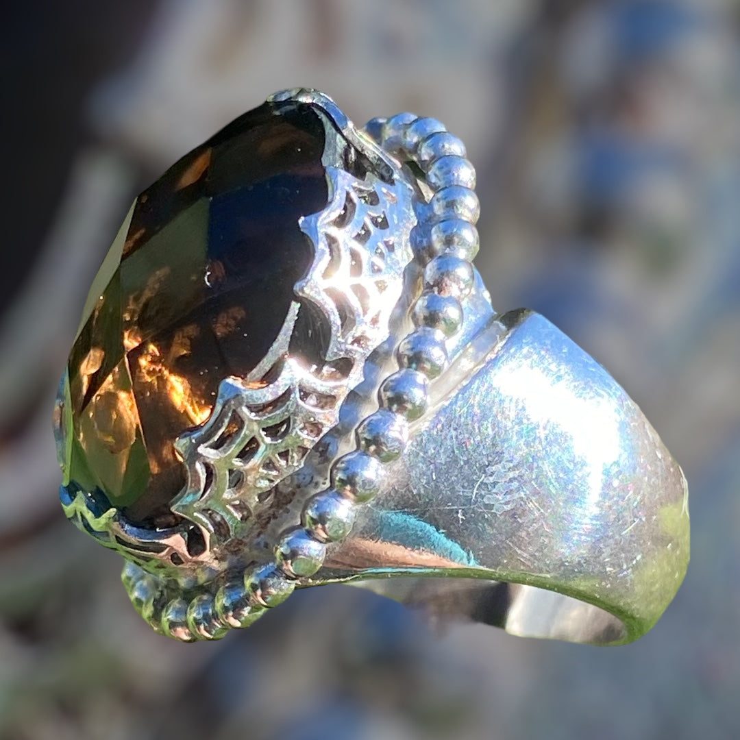 Handcrafted Smoky Quartz Statement Ring in Sterling Silver