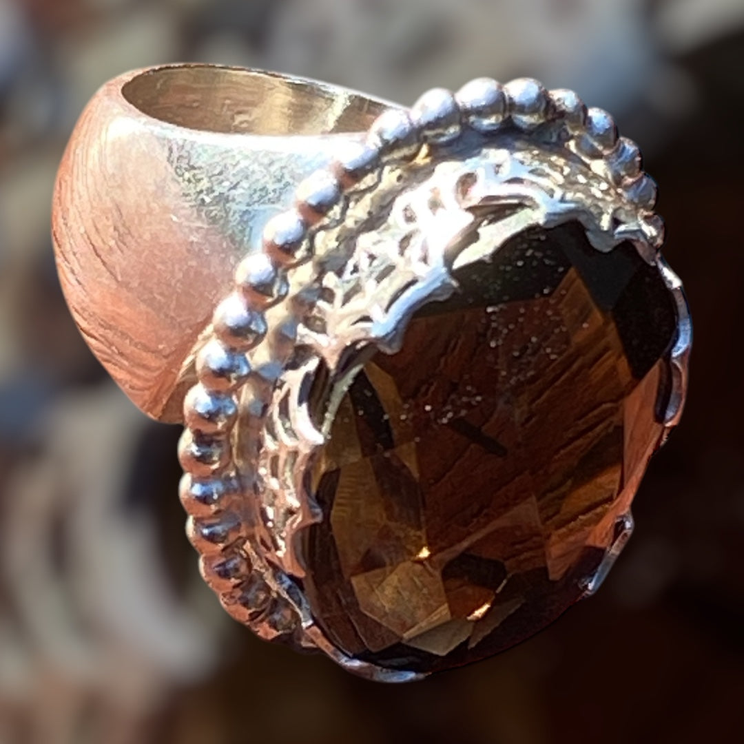 Handcrafted Smoky Quartz Statement Ring in Sterling Silver