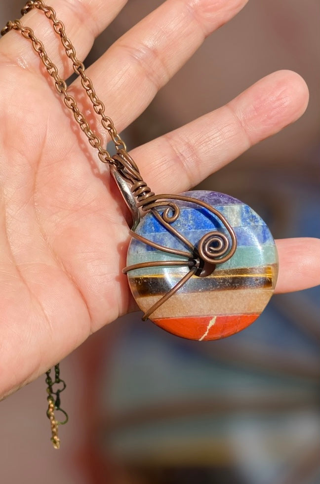 Chakra Pi Stone Copper Wire Wrapped Pendant