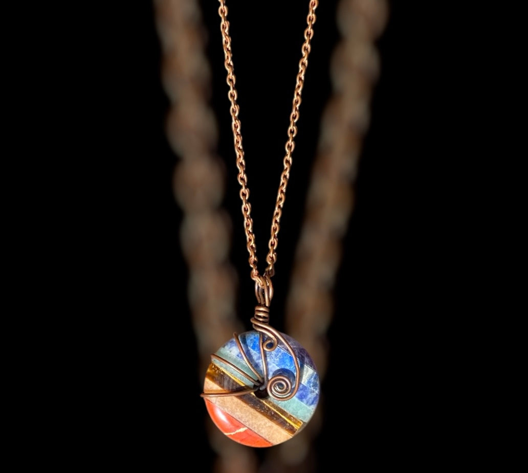 Chakra Pi Stone Copper Wire Wrapped Pendant