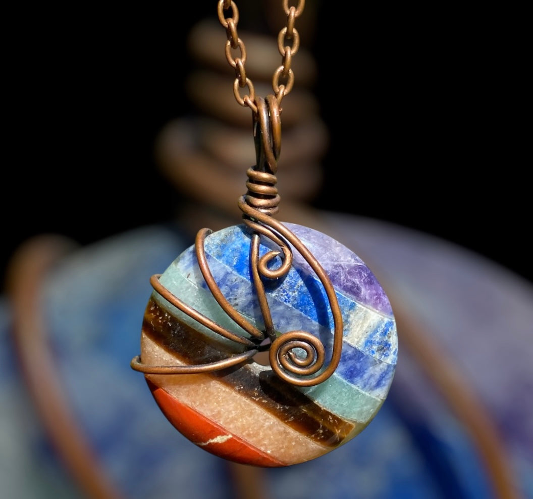 Chakra Pi Stone Copper Wire Wrapped Pendant