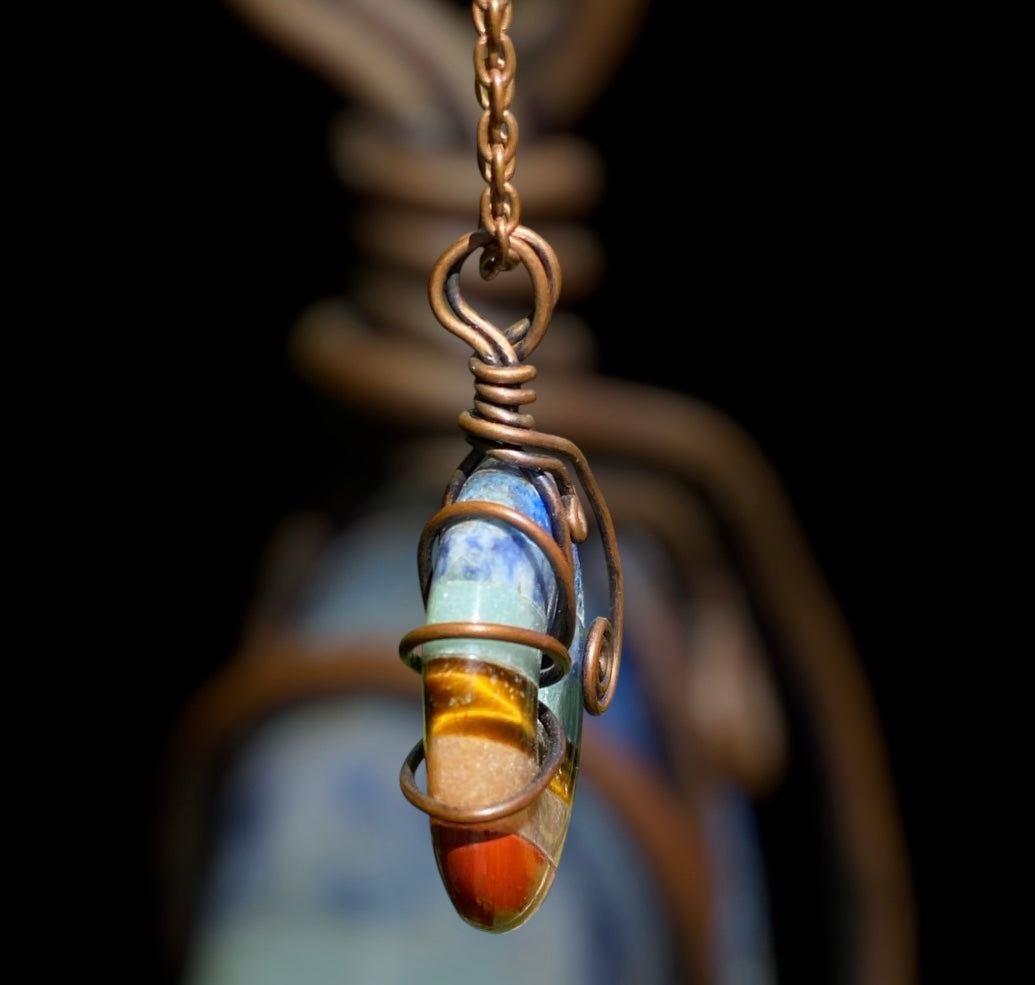 Chakra Pi Stone Copper Wire Wrapped Pendant