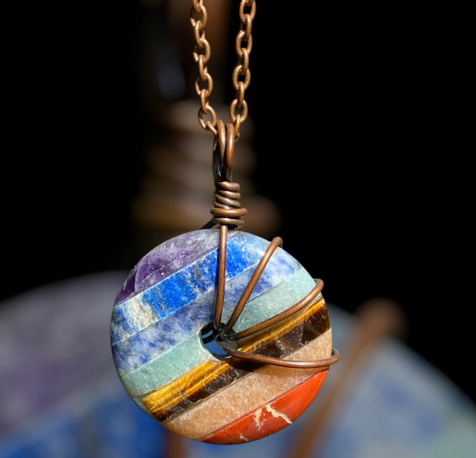 Chakra Pi Stone Copper Wire Wrapped Pendant