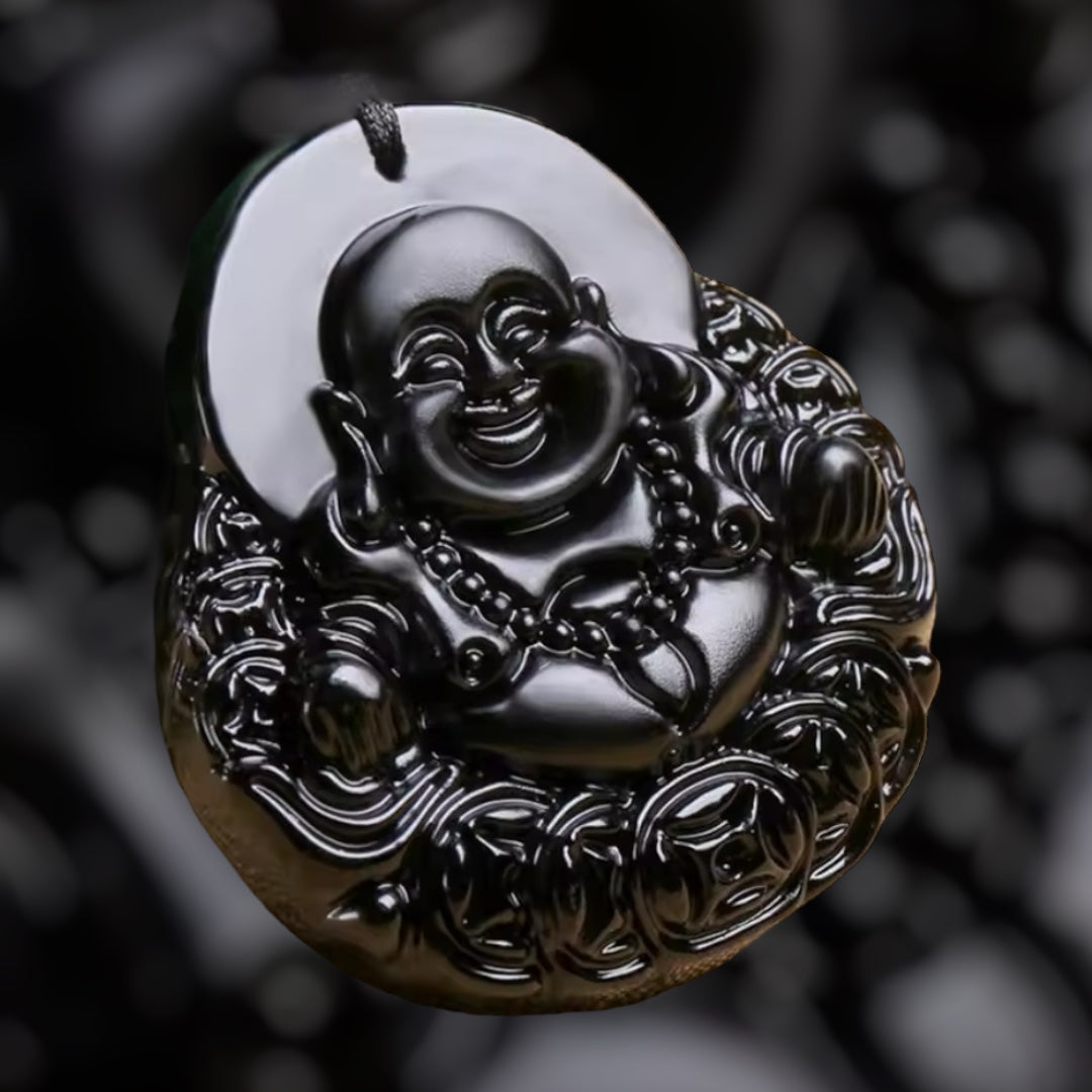 Natural Obsidian Money Buddha Necklace