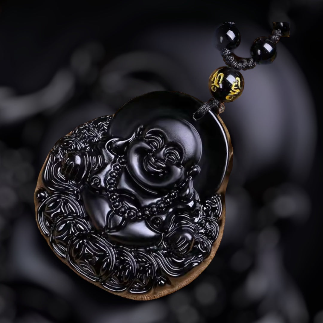 Natural Obsidian Money Buddha Necklace