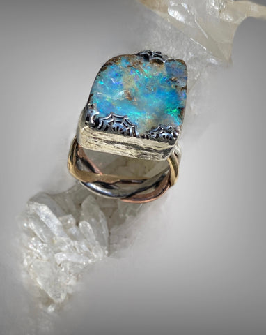 Mixed Metal Qld Boulder Opal Ring