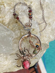 Handmade Ruby & Opal Spider Pendant