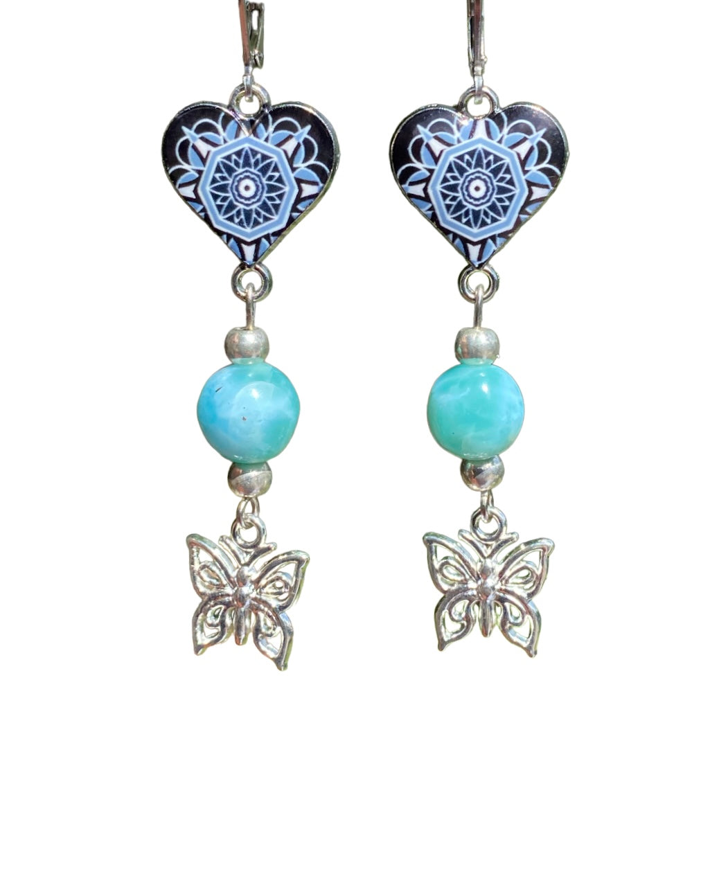 Handcrafted Dangle Earrings with Gemstone and Charms