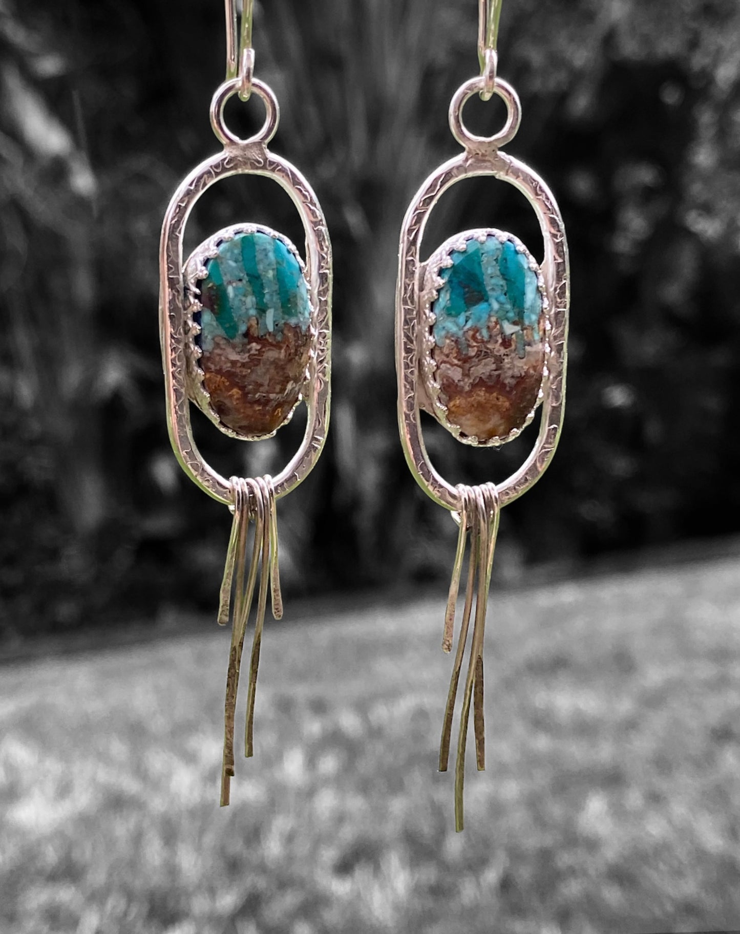 Hand Fabricated Bacon Opal & Turquoise Earrings