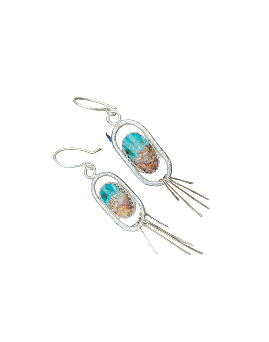 Hand Fabricated Bacon Opal & Turquoise Earrings