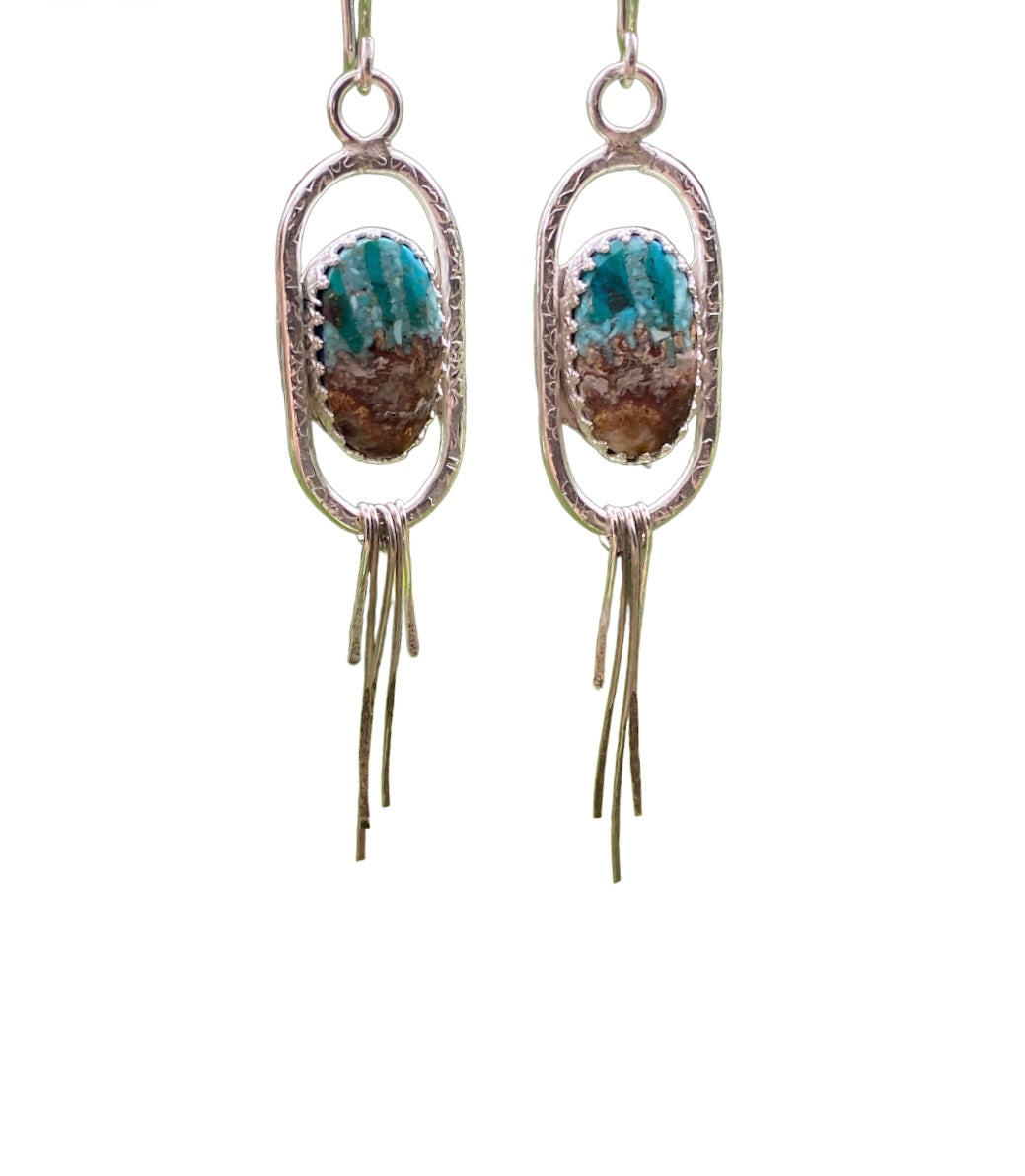 Hand Fabricated Bacon Opal & Turquoise Earrings
