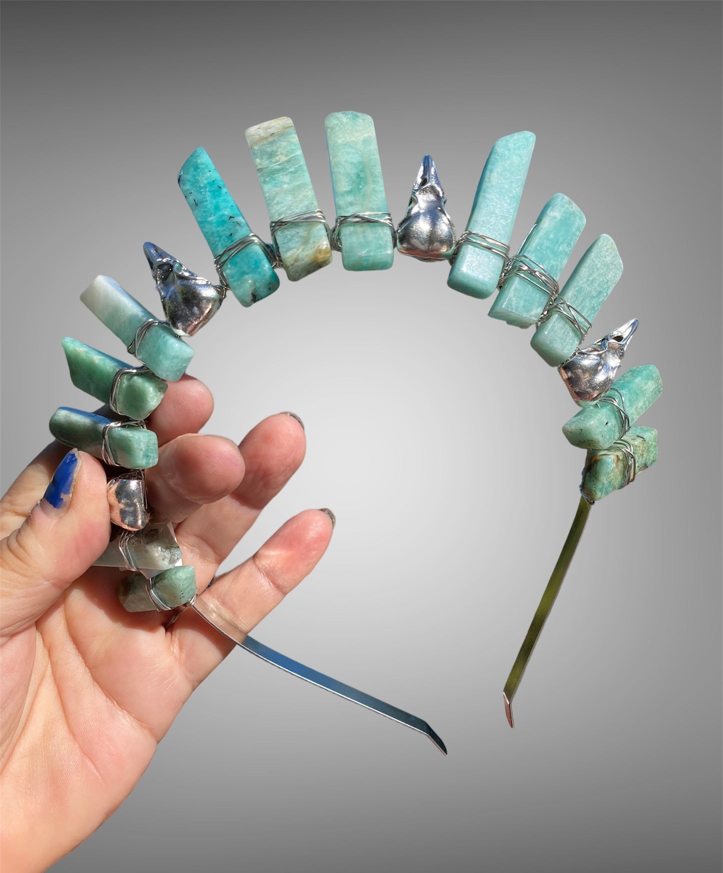 Raw Crystal Princess Crown Tiara with Raven Skull