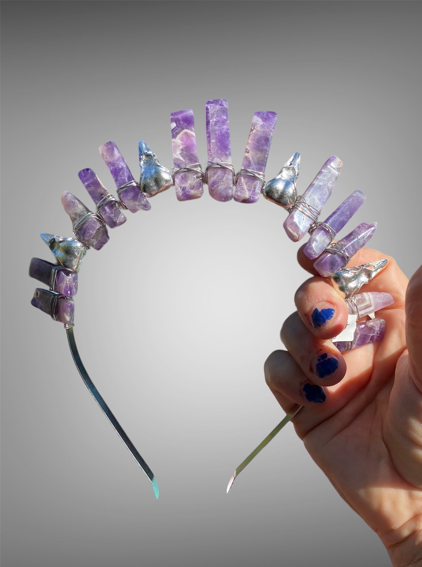 Raw Crystal Princess Crown Tiara with Raven Skull