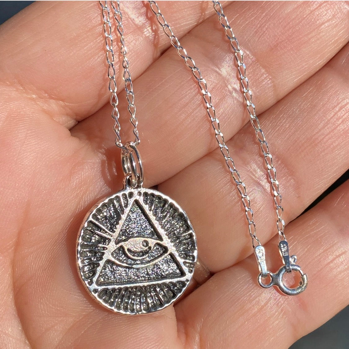 Handmade Sterling Silver All Seeing Eye Necklace – Sand Cast 925 Amulet Pendant