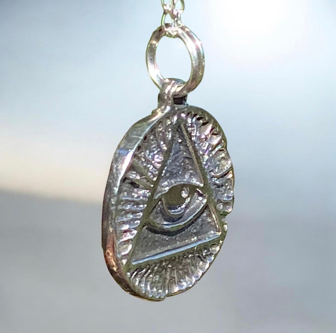 Handmade Sterling Silver All Seeing Eye Necklace – Sand Cast 925 Amulet Pendant