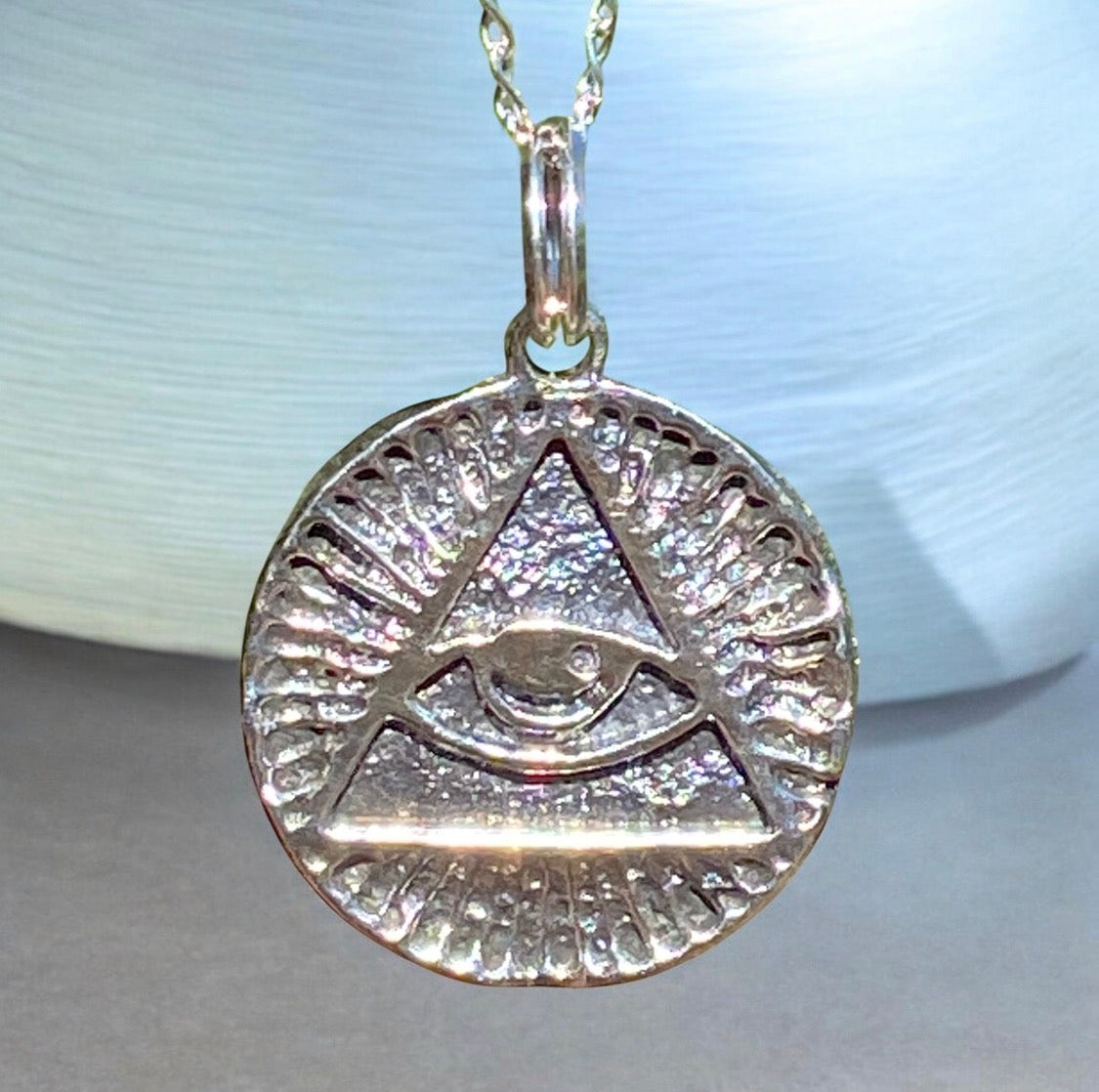 Handmade Sterling Silver All Seeing Eye Necklace – Sand Cast 925 Amulet Pendant