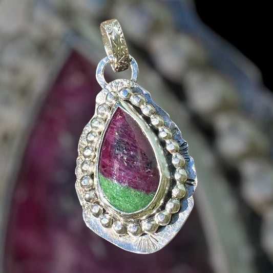 Handmade Ruby in Zoisite Sterling Silver Pendant