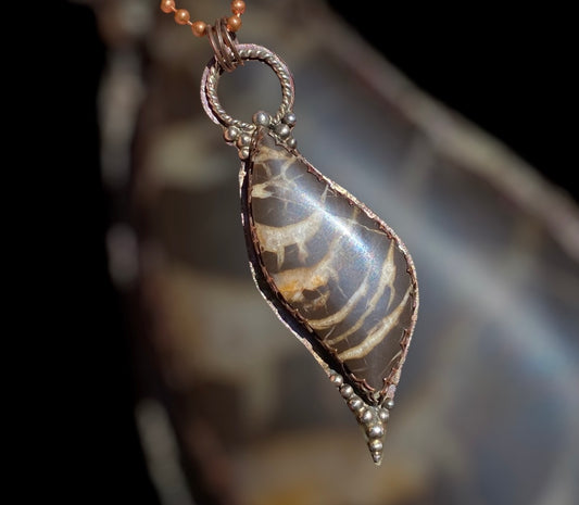 Handmade Septarian Dragon Stone Nodule Copper and Silver Pendant