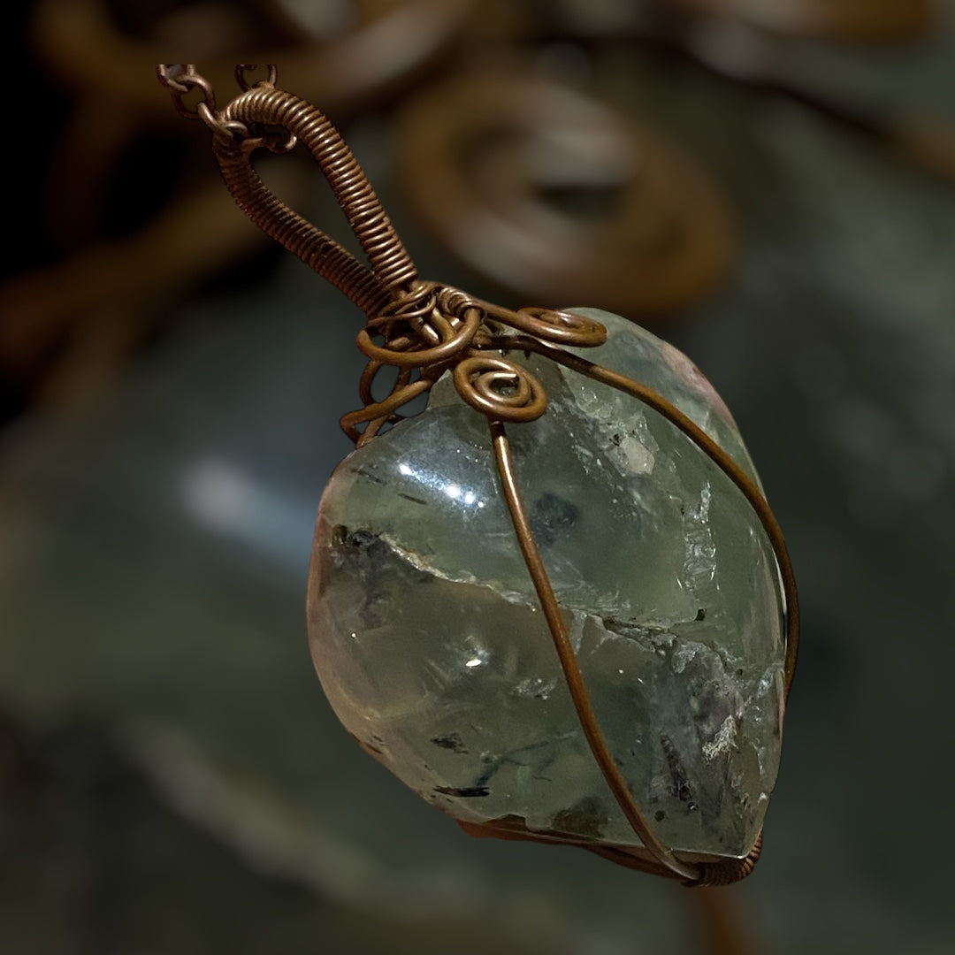 Prehnite Heart Copper Wrap Pendant