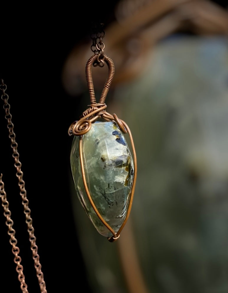 Prehnite Heart Copper Wrap Pendant