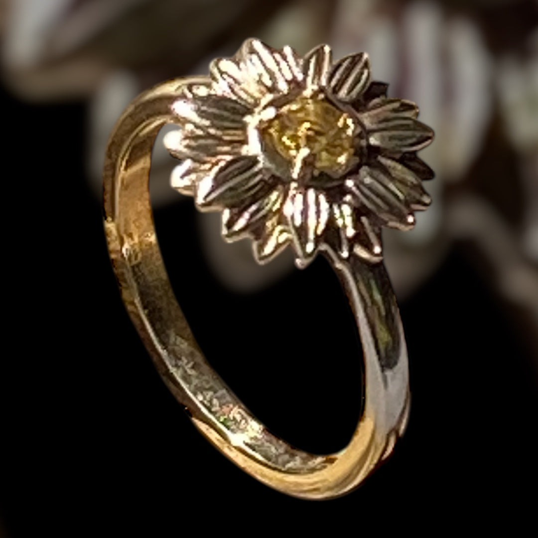 Custom-made 9ct Yellow Gold Sunflower & Citrine Ring sold