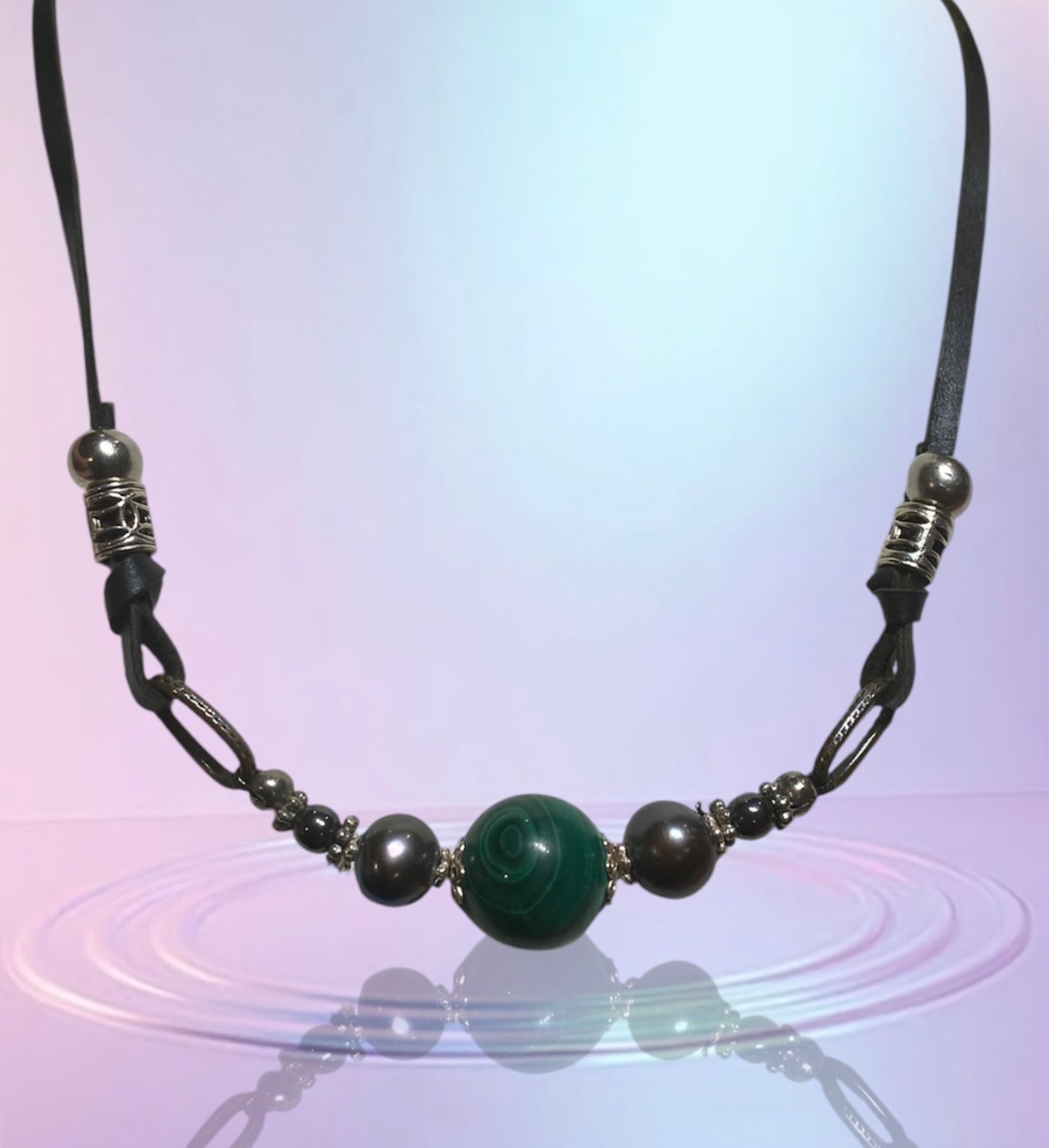 Handmade Malachite and Black Pearl Pendant
