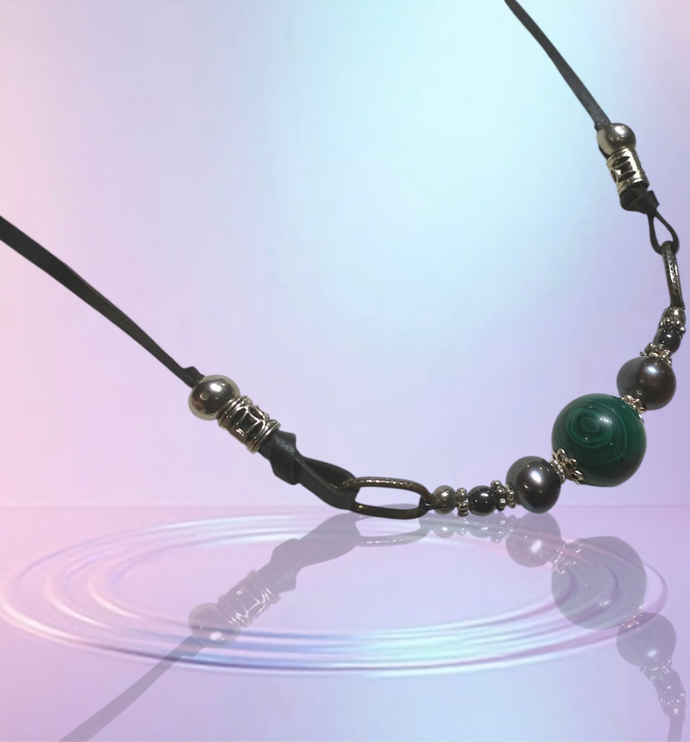 Handmade Malachite and Black Pearl Pendant