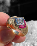 Vintage 10K Yellow & White Gold Diamond & Ruby Ring