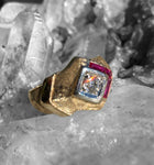 Vintage 10K Yellow & White Gold Diamond & Ruby Ring