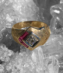 Vintage 10K Yellow & White Gold Diamond & Ruby Ring