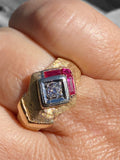 Vintage 10K Yellow & White Gold Diamond & Ruby Ring