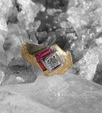 Vintage 10K Yellow & White Gold Diamond & Ruby Ring