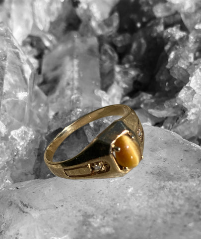 Vintage Tiger Eye & Diamond 10k Gold Ring