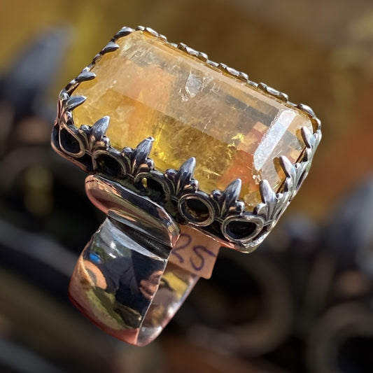 Flamboyant Natural Yellow Fluorite EMF Protection Cocktail Ring