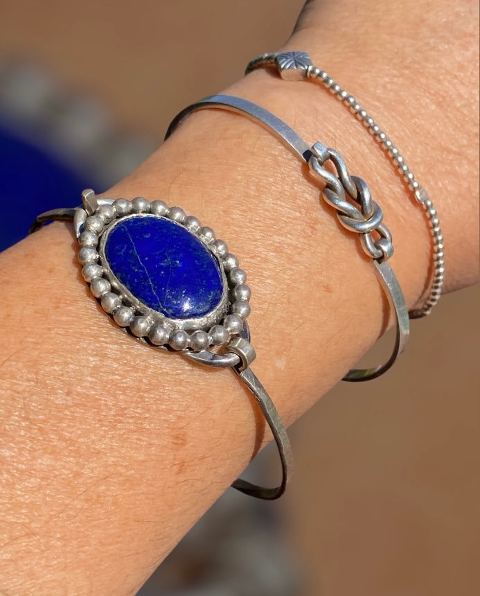 Handmade Lapis Lazuli Sterling Silver Tension Cuff Bracelet