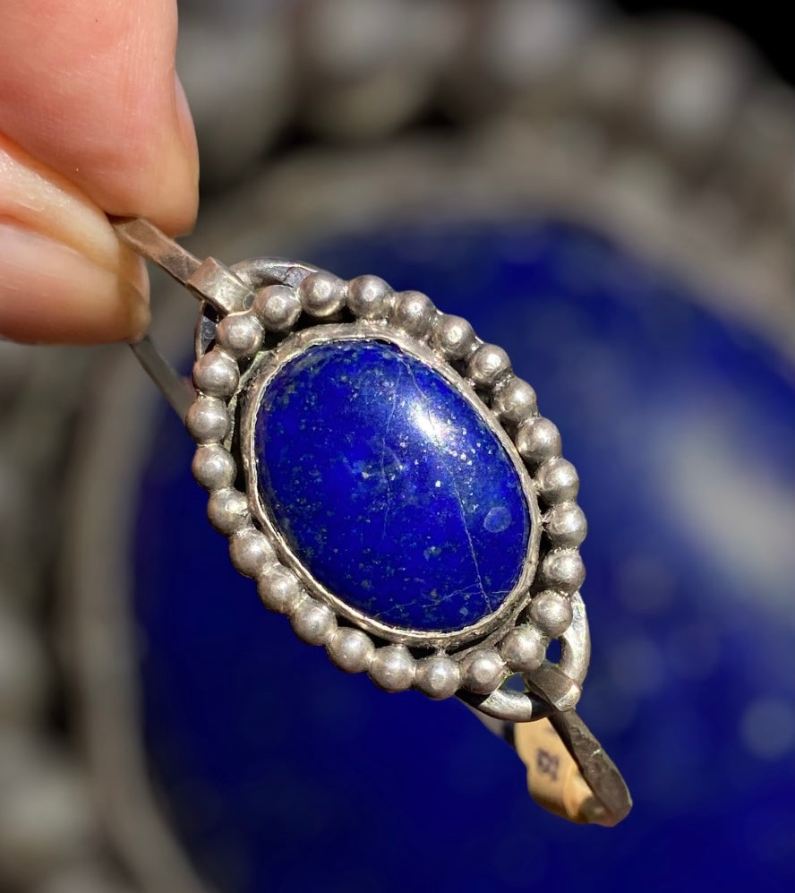 Handmade Lapis Lazuli Sterling Silver Tension Cuff Bracelet