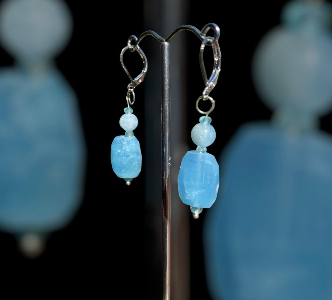 Handmade Aquamarine Bead Earrings