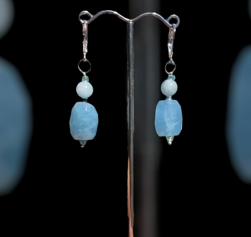 Handmade Aquamarine Bead Earrings