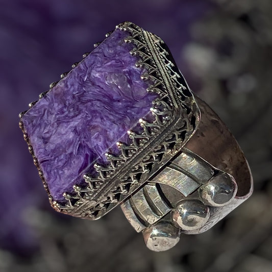 Handmade Charoite Cocktail Ring