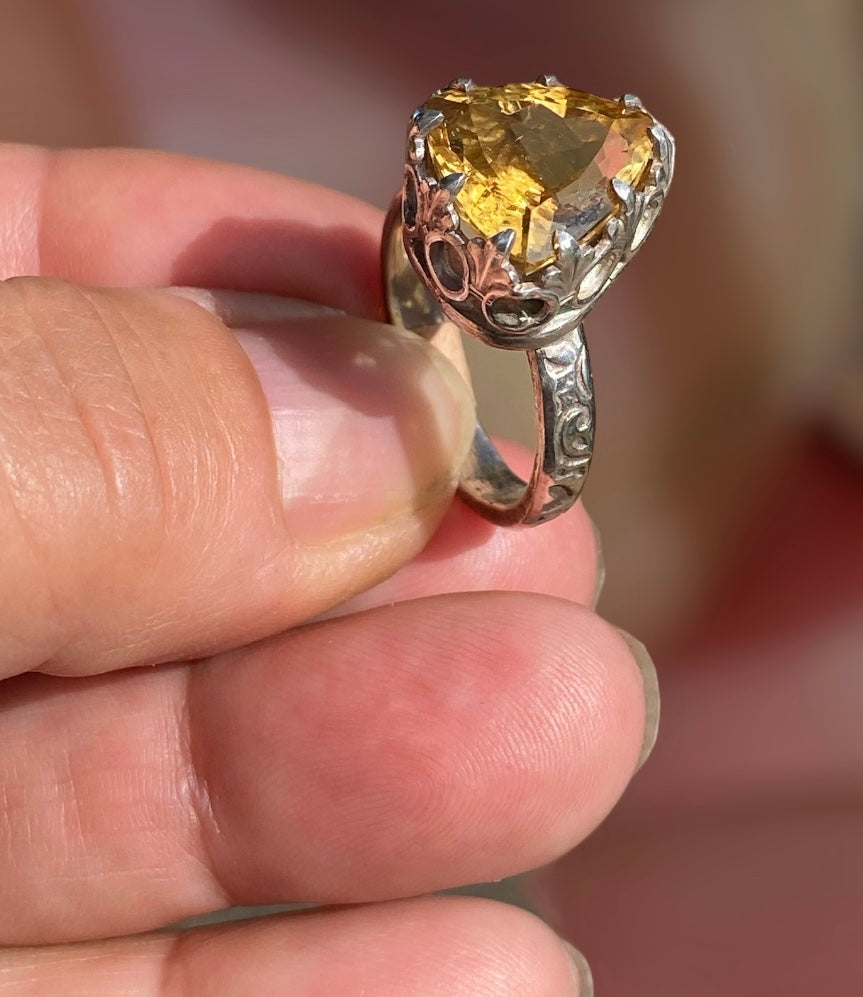 Handmade Trillion Cut Citrine Sterling Silver Ring