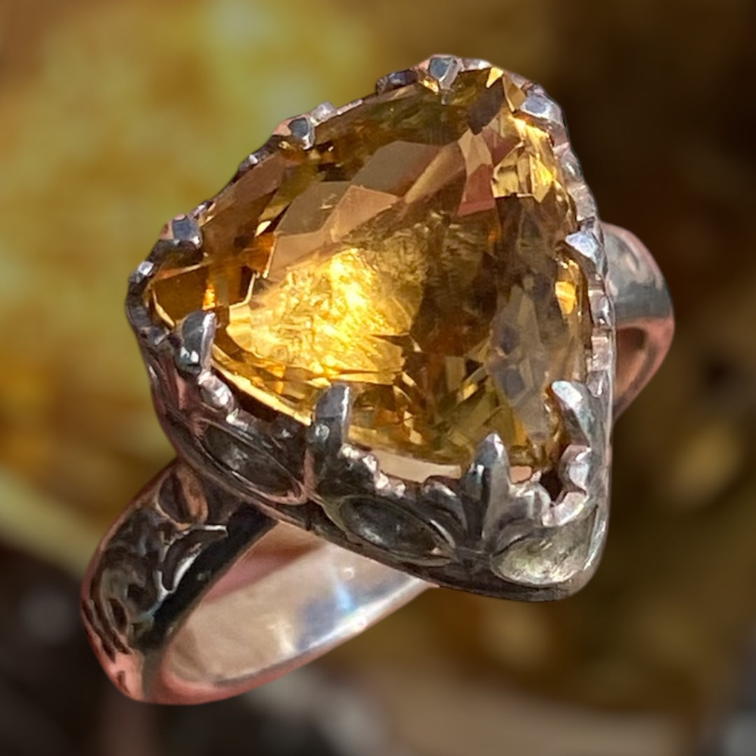 Handmade Trillion Cut Citrine Sterling Silver Ring