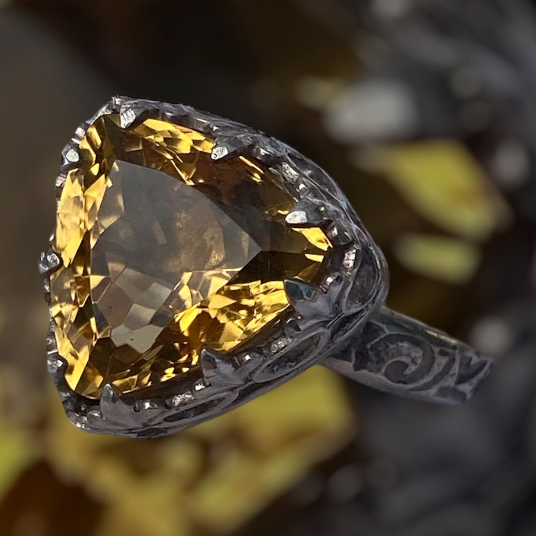 Handmade Trillion Cut Citrine Sterling Silver Ring